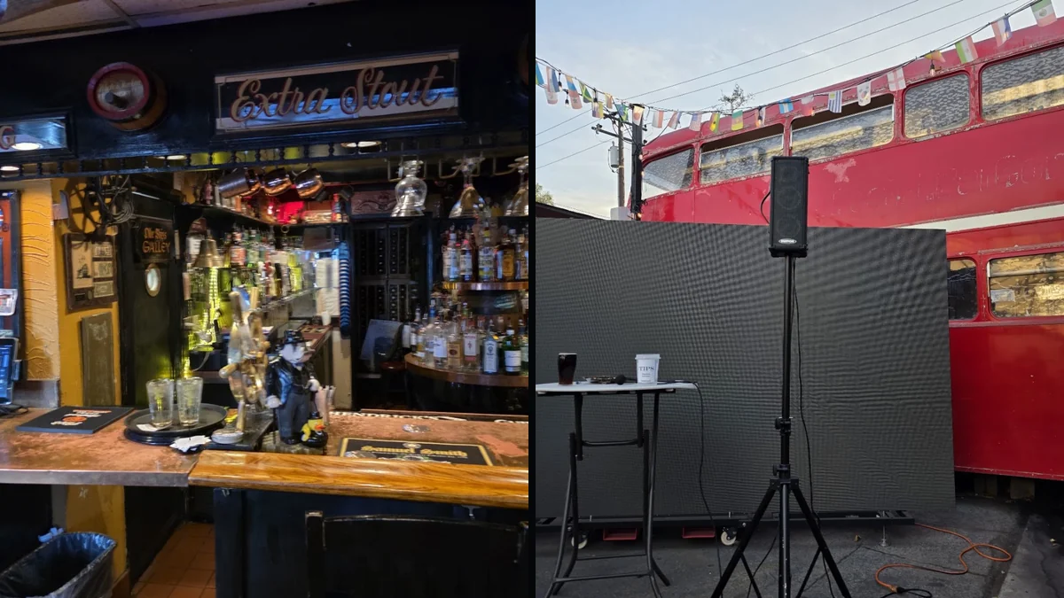 Casual dining space with booths, tables, and a lively bar.