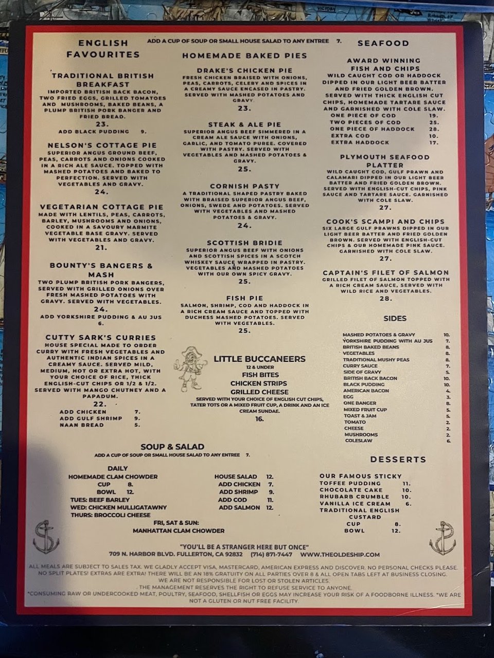 Menu page showing drink selections and non-alcoholic options.