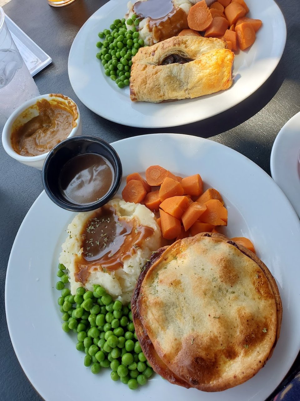 Cornish Pasty with Mashed Potatoes and Peas
